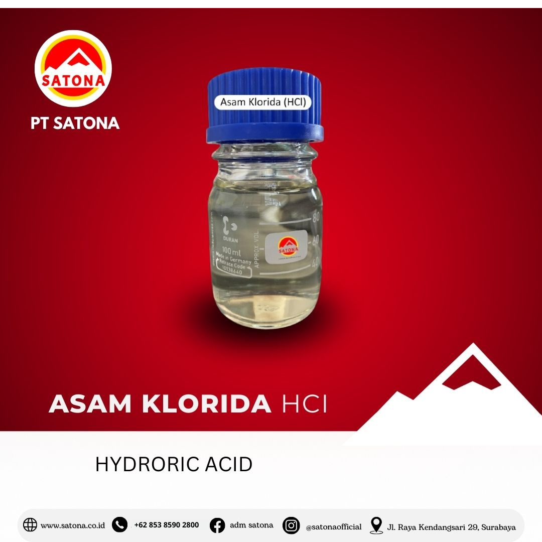 Asam Klorida (HCl)<h2>Asam Klorida (HCl) – Solusi Unggul untuk Kebutuhan Industri Anda</h2><p>Temukan kualitas terbaik dengan Asam Klorida (HCl) kami, yang tersedia dalam dua grade unggulan untuk memenuhi berbagai kebutuhan industri Anda:</p><ul><li><strong>Grade A:</strong> Dengan kadar minimal 32%, cairan bening tanpa warna, memberikan kemurnian maksimal untuk aplikasi yang membutuhkan standar tertinggi.</li><li><strong>Grade B:</strong> Kadar minimal 31%, cairan dengan warna kekuningan yang ideal untuk kebutuhan dengan spesifikasi fleksibel namun tetap berkualitas tinggi.</li></ul><p><strong>Kenapa Memilih Asam Klorida (HCl) Kami?</strong></p><ul><li><strong>Murni dan Berkualitas:</strong> Dengan Sisa Pemijaran maksimal hanya 0,1%, Anda mendapatkan produk dengan tingkat kemurnian terbaik.</li><li><strong>Keamanan Terjamin:</strong> Kandungan Sulfat dan Logam Berat yang sangat rendah menjamin produk ini aman dan cocok untuk berbagai aplikasi.</li><li><strong>Standar SNI:</strong> Terjamin dengan standar kualitas SNI 06-2557-1992, memastikan kepercayaan dan keamanan dalam setiap penggunaan.</li></ul><p>Aplikasi Industri yang Luas:</p><ul><li><strong>Industri Makanan:</strong> Digunakan untuk produksi bahan seperti lysine dan produk lainnya yang membutuhkan keaslian dan kualitas tinggi.</li><li><strong>Industri Kimia:</strong> Bahan baku penting untuk berbagai proses kimia dalam produksi industri.</li><li><strong>Bahan Pembersih:</strong> Efektif dalam pembersihan dan pengolahan, menjadikan pekerjaan lebih efisien dan hasil yang optimal.</li></ul><p><strong>Pemesanan Langsung:</strong><br>Untuk informasi lebih lanjut atau pemesanan produk, kunjungi website kami di <a href="http://www.satona.co.id/"><span style="text-decoration: underline;">www.satona.co.id</span></a> atau hubungi kami melalui WhatsApp di <strong>0813-9394-8500</strong>.</p><p><strong>Alamat Kantor:</strong><br><strong>PT Satona</strong><br>Jalan Raya Kendangsari No 29, Surabaya</p><p><strong>Asam Klorida (HCl)</strong> kami hadir untuk memenuhi kebutuhan industri Anda dengan kualitas yang tak tertandingi. Pilih kami untuk solusi yang lebih aman, lebih efisien, dan lebih terpercaya!</p><p><br></p>
