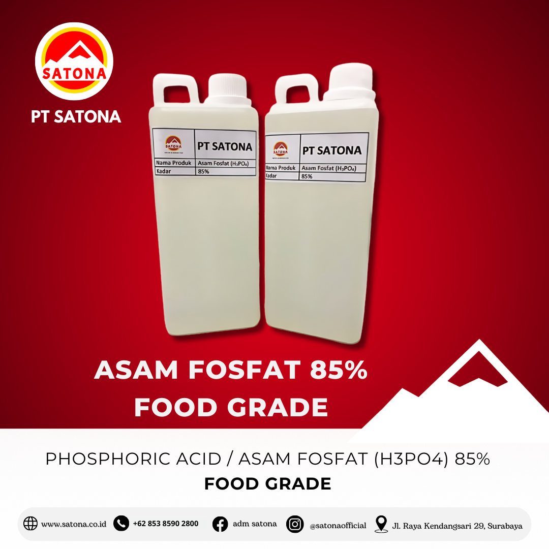 Asam Fosfat (H₃PO₄)<h2><strong>Asam Fosfat (H₃PO₄) – Solusi Berkualitas untuk Berbagai Industri</strong></h2><p><strong>Spesifikasi Produk:</strong></p><ul><li><strong>Kadar H₃PO₄ 85%</strong>: Memberikan kualitas dan efektivitas maksimal untuk berbagai aplikasi.</li><li><strong>Foodgrade</strong>: Aman digunakan dalam produk makanan, memenuhi standar kesehatan yang ketat.</li><li><strong>Cairan Kental</strong>: Bentuk cairan seperti sirup yang mudah diaplikasikan dalam proses industri.</li><li><strong>Tidak Berwarna</strong>: Menjamin kebersihan dan kemurnian produk.</li><li><strong>Densitas</strong>: 1.685 g/mL, memastikan stabilitas dan kinerja optimal.</li><li><strong>Identifikasi Bahaya</strong>: Bersifat korosif – pastikan penggunaan sesuai prosedur keselamatan yang dianjurkan.</li></ul><p><strong>Kegunaan Utama:</strong></p><ol><li><strong>Zat Aditif Makanan</strong>: Mengoptimalkan kualitas dan rasa produk makanan Anda.</li><li><strong>Zat Katalis</strong>: Mempercepat reaksi dalam berbagai proses kimia.</li><li><strong>Industri Petrochemical</strong>: Bahan penting dalam produksi dan pengolahan bahan kimia.</li><li><strong>Bahan Baku Pupuk</strong>: Dukung hasil pertanian yang lebih baik dengan pupuk berkualitas.</li><li><strong>Produk Farmasi</strong>: Sebagai komponen utama dalam pembuatan obat dan produk farmasi lainnya.</li></ol><p><strong>Kenapa Memilih Asam Fosfat Kami?</strong></p><ul><li><strong>Keamanan Terjamin</strong>: Dengan sertifikasi <strong>foodgrade</strong>, produk ini aman digunakan dalam produk makanan dan industri lainnya.</li><li><strong>Kualitas Terbaik</strong>: Kadar H₃PO₄ yang tinggi dan formulasi yang stabil menjamin hasil yang optimal di setiap penggunaan.</li><li><strong>Beragam Aplikasi</strong>: Dari industri makanan hingga farmasi, Asam Fosfat kami cocok untuk berbagai kebutuhan industri.</li></ul><p><strong>Pemesanan Langsung</strong>:<br>Untuk informasi lebih lanjut atau pemesanan produk, kunjungi website kami di <a href="http://www.satona.co.id/"><span style="text-decoration: underline;">www.satona.co.id</span></a> atau hubungi kami melalui WhatsApp di 0813-9394-8500.</p><p><strong>Alamat Kantor</strong>:<br>PT Satona<br>Jalan Raya Kendangsari No 29, Surabaya</p><p>Dengan <strong>Asam Fosfat (H₃PO₄)</strong> kami, Anda mendapatkan produk berkualitas tinggi yang dapat memenuhi berbagai kebutuhan industri. Percayakan kebutuhan bahan kimia Anda pada kami untuk hasil yang lebih baik, lebih efisien, dan lebih aman!</p><p><br></p>
